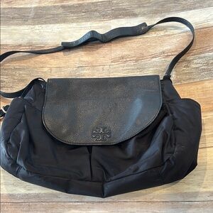 Tory Burch Thea Nylon/Pebbled Leather Messenger Diaper Bag $395